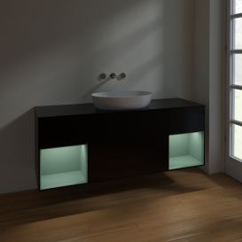 Тумба под раковину Villeroy & Boch Finion 160х50,1 см с подсветкой МДФ черный матовый лак/стекло черное матовое FD02GMPD