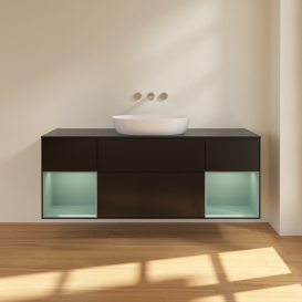 Тумба под раковину Villeroy & Boch Finion 160х50,1 см с подсветкой МДФ черный матовый лак/стекло черное матовое FD02GMPD