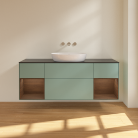 Тумба под раковину Villeroy & Boch Finion 160х50,1 см с подсветкой МДФ оливковый матовый лак/стекло черное матовое FD02GNGM