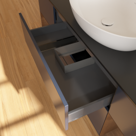 Тумба под раковину Villeroy & Boch Finion 160х50,1 см с подсветкой МДФ темно-синий матовый лак/стекло черное матовое FD02GNHG