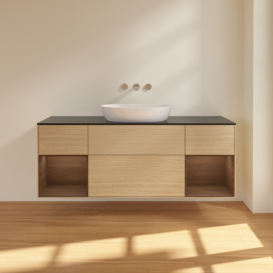 Тумба под раковину Villeroy & Boch Finion 160х50,1 см с подсветкой МДФ шпон дуба/стекло черное матовое FD02GNPC