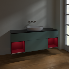 Тумба под раковину Villeroy & Boch Finion 160х50,1 см с подсветкой МДФ оливковый матовый лак/стекло черное матовое FD02HBGM