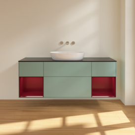 Тумба под раковину Villeroy & Boch Finion 160х50,1 см с подсветкой МДФ оливковый матовый лак/стекло черное матовое FD02HBGM