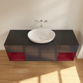 Тумба под раковину Villeroy & Boch Finion 160х50,1 см с подсветкой МДФ темно-синий матовый лак/стекло черное матовое FD02HBHG