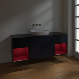 Тумба под раковину Villeroy & Boch Finion 160х50,1 см с подсветкой МДФ темно-синий матовый лак/стекло черное матовое FD02HBHG