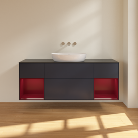 Тумба под раковину Villeroy & Boch Finion 160х50,1 см с подсветкой МДФ темно-синий матовый лак/стекло черное матовое FD02HBHG