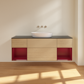 Тумба под раковину Villeroy & Boch Finion 160х50,1 см с подсветкой МДФ шпон дуба/стекло черное матовое FD02HBPC