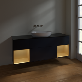 Тумба под раковину Villeroy & Boch Finion 160х50,1 см с подсветкой МДФ темно-синий матовый лак/стекло черное матовое FD02HFHG