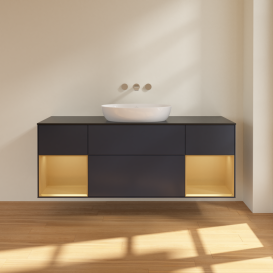 Тумба под раковину Villeroy & Boch Finion 160х50,1 см с подсветкой МДФ темно-синий матовый лак/стекло черное матовое FD02HFHG