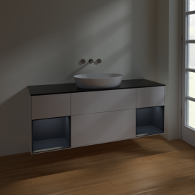 Тумба под раковину Villeroy & Boch Finion 160х50,1 см с подсветкой МДФ глянцевый белый лак/стекло черное матовое FD02HGGF