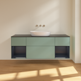 Тумба под раковину Villeroy & Boch Finion 160х50,1 см с подсветкой МДФ оливковый матовый лак/стекло черное матовое FD02HGGM