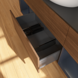 Тумба под раковину Villeroy & Boch Finion 160х50,1 см с подсветкой МДФ шпон грецкого ореха/стекло черное матовое FD02HGGN