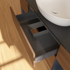 Тумба под раковину Villeroy & Boch Finion 160х50,1 см с подсветкой МДФ шпон грецкого ореха/стекло черное матовое FD02HGGN