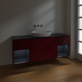 Тумба под раковину Villeroy & Boch Finion 160х50,1 см с подсветкой МДФ пион матовый лак/стекло черное матовое FD02HGHB