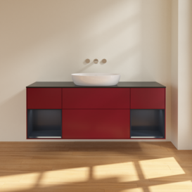 Тумба под раковину Villeroy & Boch Finion 160х50,1 см с подсветкой МДФ пион матовый лак/стекло черное матовое FD02HGHB