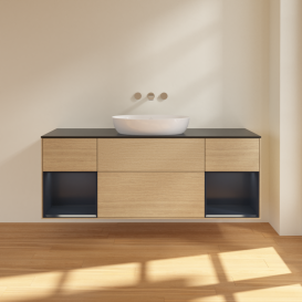 Тумба под раковину Villeroy & Boch Finion 160х50,1 см с подсветкой МДФ шпон дуба/стекло черное матовое FD02HGPC