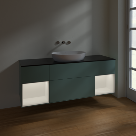 Тумба под раковину Villeroy & Boch Finion 160х50,1 см с подсветкой МДФ оливковый матовый лак/стекло черное матовое FD02MTGM