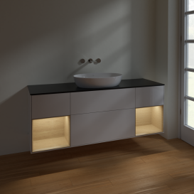 Тумба під раковину Villeroy & Boch Finion 160х50,1 см з підсвічуванням МДФ білий глянцевий лак/скло чорне матове FD02PCGF