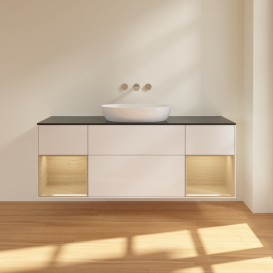 Тумба під раковину Villeroy & Boch Finion 160х50,1 см з підсвічуванням МДФ білий глянцевий лак/скло чорне матове FD02PCGF