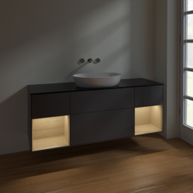 Тумба под раковину Villeroy & Boch Finion 160х50,1 см с подсветкой МДФ антрацит матовый лак/стекло черное матовое FD02PCGK
