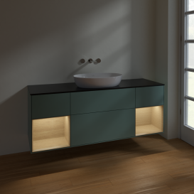 Тумба под раковину Villeroy & Boch Finion 160х50,1 см с подсветкой МДФ оливковый матовый лак/стекло черное матовое FD02PCGM