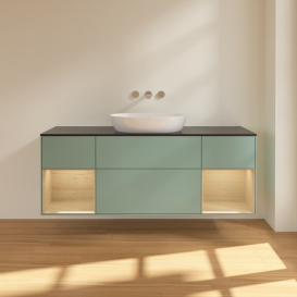 Тумба под раковину Villeroy & Boch Finion 160х50,1 см с подсветкой МДФ оливковый матовый лак/стекло черное матовое FD02PCGM