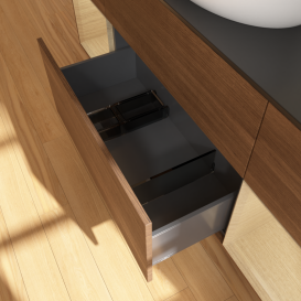 Тумба под раковину Villeroy & Boch Finion 160х50,1 см с подсветкой МДФ шпон грецкого ореха/стекло черное матовое FD02PCGN