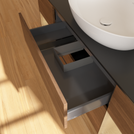 Тумба под раковину Villeroy & Boch Finion 160х50,1 см с подсветкой МДФ шпон грецкого ореха/стекло черное матовое FD02PCGN