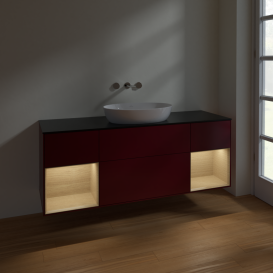 Тумба под раковину Villeroy & Boch Finion 160х50,1 см с подсветкой МДФ пион матовый лак/стекло черное матовое FD02PCHB