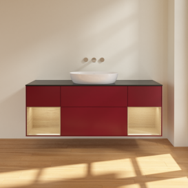 Тумба под раковину Villeroy & Boch Finion 160х50,1 см с подсветкой МДФ пион матовый лак/стекло черное матовое FD02PCHB