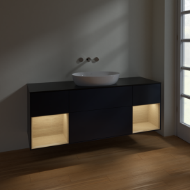 Тумба под раковину Villeroy & Boch Finion 160х50,1 см с подсветкой МДФ темно-синий матовый лак/стекло черное матовое FD02PCHG