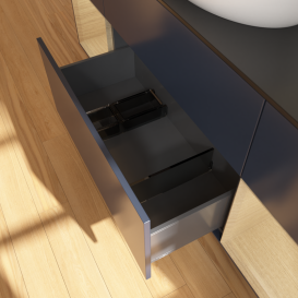 Тумба под раковину Villeroy & Boch Finion 160х50,1 см с подсветкой МДФ темно-синий матовый лак/стекло черное матовое FD02PCHG