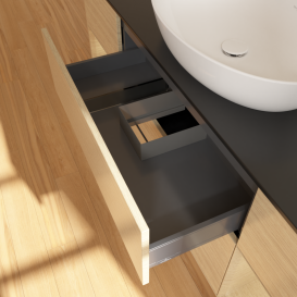 Тумба под раковину Villeroy & Boch Finion 160х50,1 см с подсветкой МДФ шпон дуба/стекло черное матовое FD02PCPC