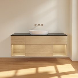 Тумба под раковину Villeroy & Boch Finion 160х50,1 см с подсветкой МДФ шпон дуба/стекло черное матовое FD02PCPC