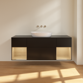 Тумба под раковину Villeroy & Boch Finion 160х50,1 см с подсветкой МДФ черный матовый лак/стекло черное матовое FD02PCPD