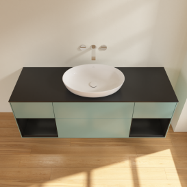 Тумба под раковину Villeroy & Boch Finion 160х50,1 см с подсветкой МДФ оливковый матовый лак/стекло черное матовое FD02PDGM