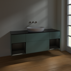 Тумба под раковину Villeroy & Boch Finion 160х50,1 см с подсветкой МДФ оливковый матовый лак/стекло черное матовое FD02PDGM