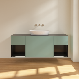 Тумба под раковину Villeroy & Boch Finion 160х50,1 см с подсветкой МДФ оливковый матовый лак/стекло черное матовое FD02PDGM