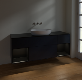 Тумба под раковину Villeroy & Boch Finion 160х50,1 см с подсветкой МДФ темно-синий матовый лак/стекло черное матовое FD02PDHG
