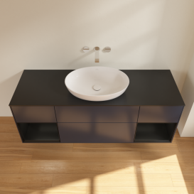 Тумба под раковину Villeroy & Boch Finion 160х50,1 см с подсветкой МДФ темно-синий матовый лак/стекло черное матовое FD02PDHG