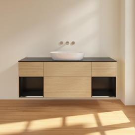 Тумба под раковину Villeroy & Boch Finion 160х50,1 см с подсветкой МДФ шпон дуба/стекло черное матовое FD02PDPC