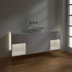 Тумба под раковину Villeroy & Boch Finion 160х50,1 см с подсветкой МДФ глянцевый белый лак/стекло белое матовое GD01GFGF