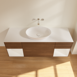 Тумба под раковину Villeroy & Boch Finion 160х50,1 см с подсветкой МДФ шпон грецкого ореха/стекло белое матовое GD01GFGN