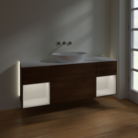 Тумба под раковину Villeroy & Boch Finion 160х50,1 см с подсветкой МДФ шпон грецкого ореха/стекло белое матовое GD01GFGN