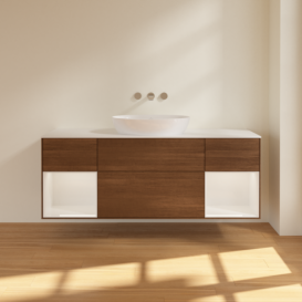 Тумба под раковину Villeroy & Boch Finion 160х50,1 см с подсветкой МДФ шпон грецкого ореха/стекло белое матовое GD01GFGN