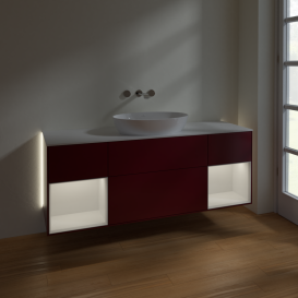 Тумба под раковину Villeroy & Boch Finion 160х50,1 см с подсветкой МДФ пион матовый лак/стекло белое матовое GD01GFHB