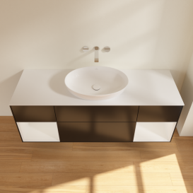 Тумба под раковину Villeroy & Boch Finion 160х50,1 см с подсветкой МДФ черный матовый лак/стекло белое матовое GD01GFPD