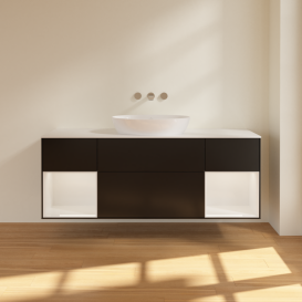 Тумба под раковину Villeroy & Boch Finion 160х50,1 см с подсветкой МДФ черный матовый лак/стекло белое матовое GD01GFPD