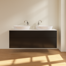 Тумба под раковину Villeroy & Boch Finion 160х50,1 см МДФ черный матовый лак/стекло белое матовое F96100PD