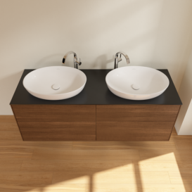 Тумба под раковину Villeroy & Boch Finion 160х50,1 см МДФ шпон грецкого ореха/стекло черное матовое F96200GN